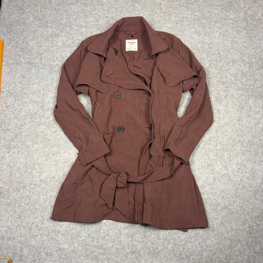Abercrombie & Fitch Womens XL Brown Double Breasted Belted Trench Coat Jacket